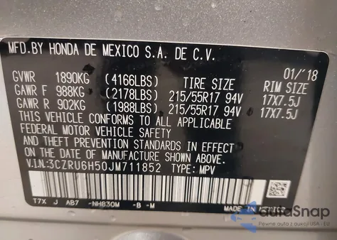 2018 Honda Hr-V Ex from USA, damaged, VIN 3CZRU6H50JM711852
